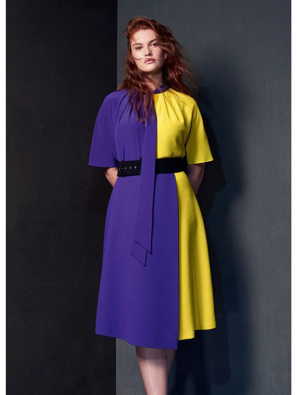 NWT Marina Rinaldi X Fausto Puglisi Silk Colorblock Tie Blouse Top US 16 Vibrant